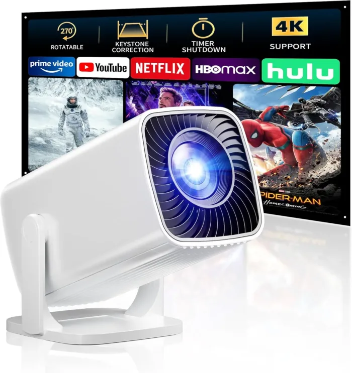 Mini Projector, Portable Projector 4K Support, Full HD 1080P Outdoor Projector, 270° Rotation Movie Projector, Max 200" Screen, Compatible with Smartphone, TV Stick, Laptop, PS4, HDMI, USB - Image 2
