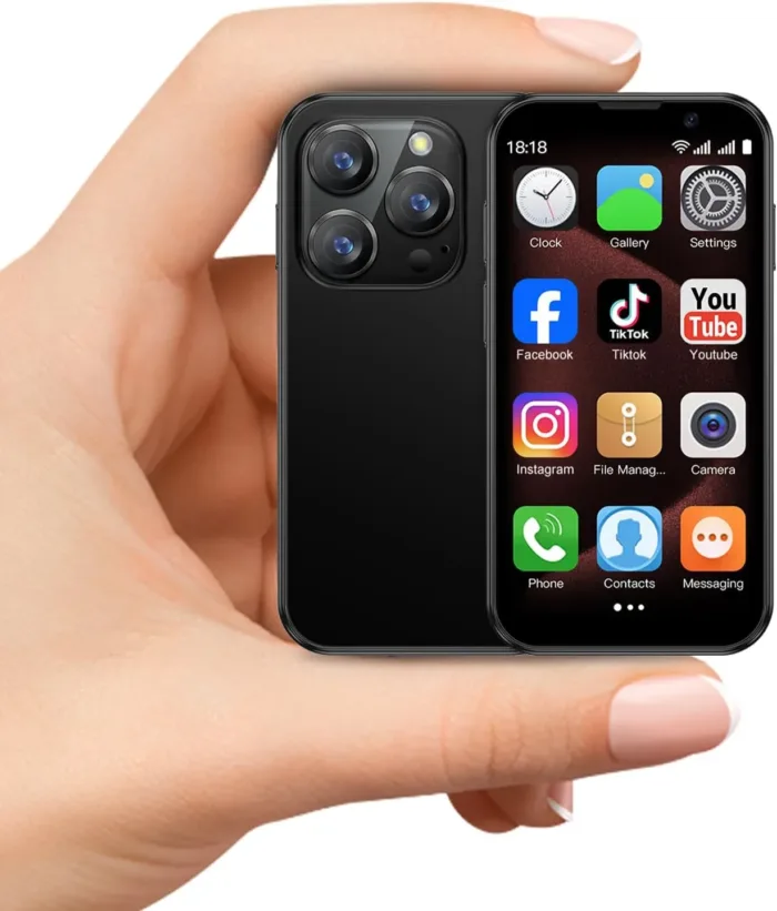 Mini phone Unlocked Mini Smartphone for kids with 3.0" HD Touch Screen World's Smallest Cell Phone Quad Core Dual Sim Card Face ID Android Compact Small Mobile Phones for Student Pocket 2GB+16GB Black - Image 2