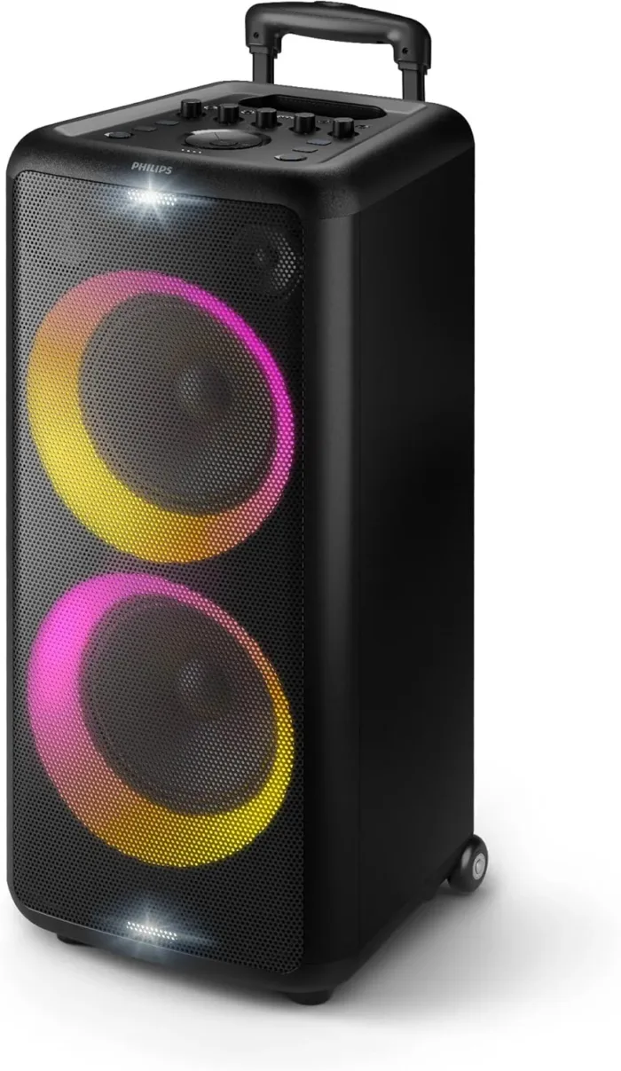 Philips X5206 bluetooth party speaker, portable with wheels, exciting light show, karaoke machine with microphone and Guitar Input, powerful bass & subwoofer, long playtime, perfect for outdoor events - Image 2