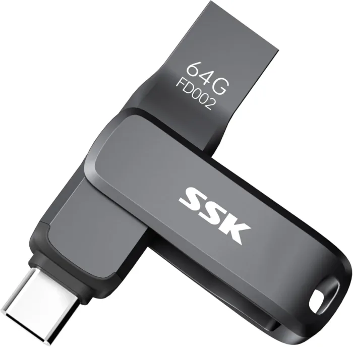 SSK USB 3.2 Flash Drive 64GB,Up to 200 MB/S Read Speed USB C Memory Stick,Dual USB C Thumb Drive with USB Type-C and USB A,Robust Black Metal Pen Drive for Smartphones,Tablets,Mac,Laptop,Car,TV - Image 2
