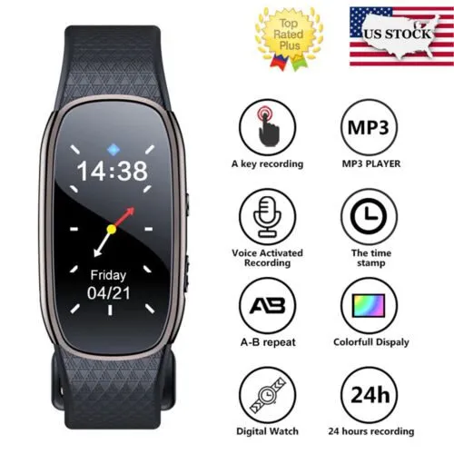 Voice Activated Digital Audio Voice Recorder Bracelet Wrist Watch MP3 Player USA