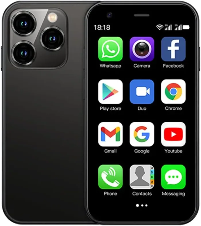 XS15 3G Mini Smartphone 3.0 Inch WiFi GPS China Mobile RAM 2GB ROM 16GB Quad Core Android 8.1 Cell Phones 3D Glass Slim Body HD Camera Dual Sim Cute Palm Smartphone (Black)