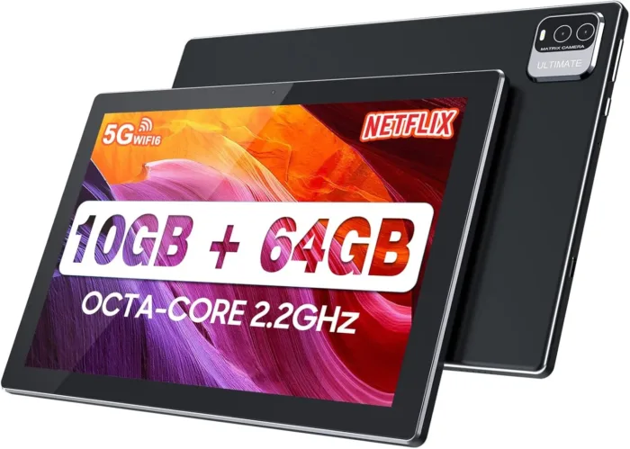 YQSAVIOR Tablet 10.1 inch Android 13, RAM 10GB(4GB+6GB Expand) +64GB ROM+1TB Expandable Computer Tablets PC, MTK8768 Octa-CORE 2.2GHZ, IPS 1280 * 800 Screen, 2+8MP Dual Camera, WiFi, BT, Black
