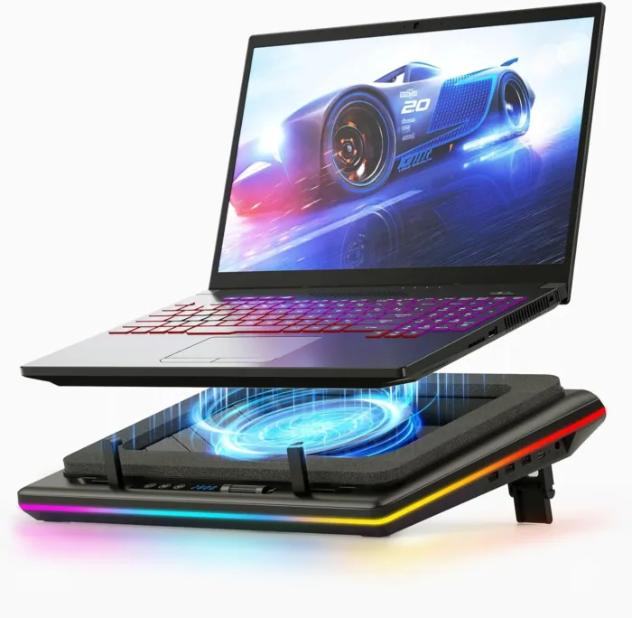 llano RGB Laptop Cooling Pad, Gaming Laptop Cooler with Powerful Turbofan, Fast Cooling Laptop 15.6-21in, Adjustable Speed, Touch Control, LCD Screen - Image 2